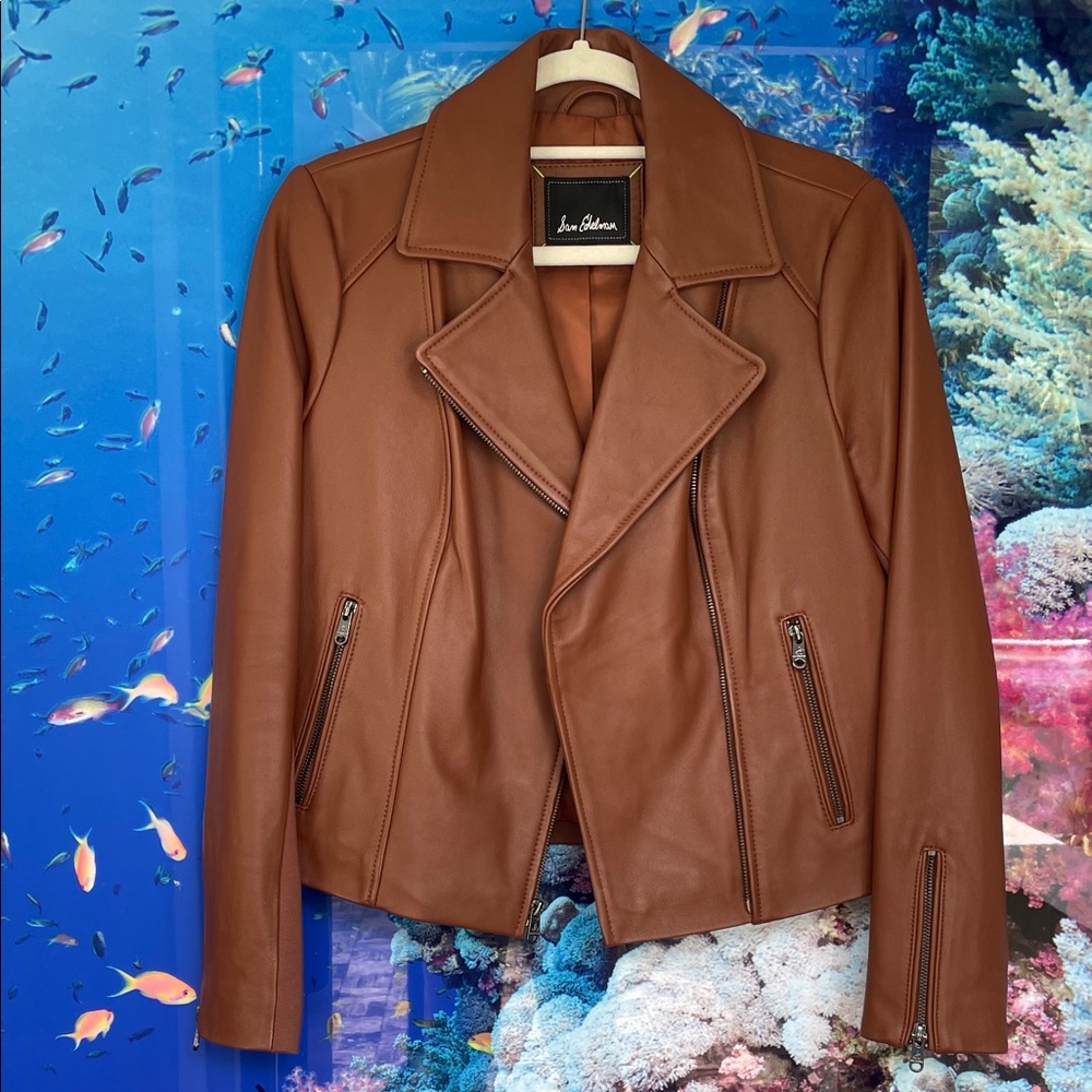 Cognac Leather Moto Jacket